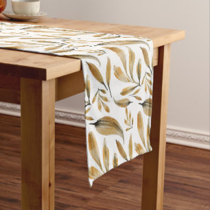 Golden Leaves Watercolor Hand-painted Long Table Runner