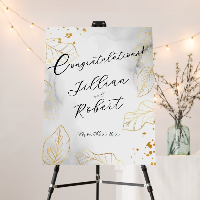 Golden Leaves Wedding Congratulations Sign (In Situ (Stand))
