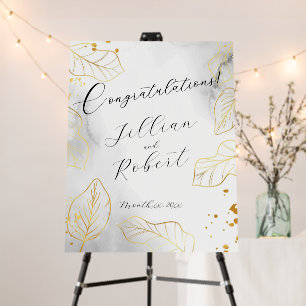Golden Leaves Wedding Congratulations Sign