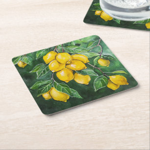 Golden Lemons on a Winter's Day by Alfred Fox Square Paper Coaster