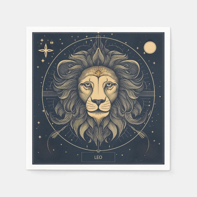 Golden Leo Zodiac Astrology Design Napkins (Front)