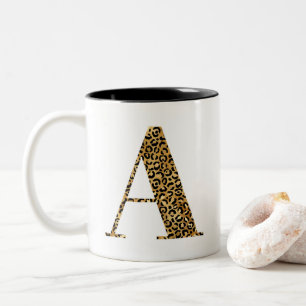 Golden Leopard Glam Monogram A Two-Tone Coffee Mug