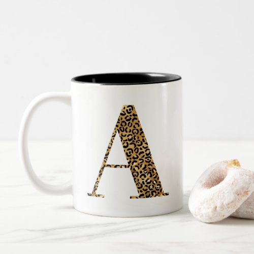 Golden Leopard Glam Monogram A Two_Tone Coffee Mug
