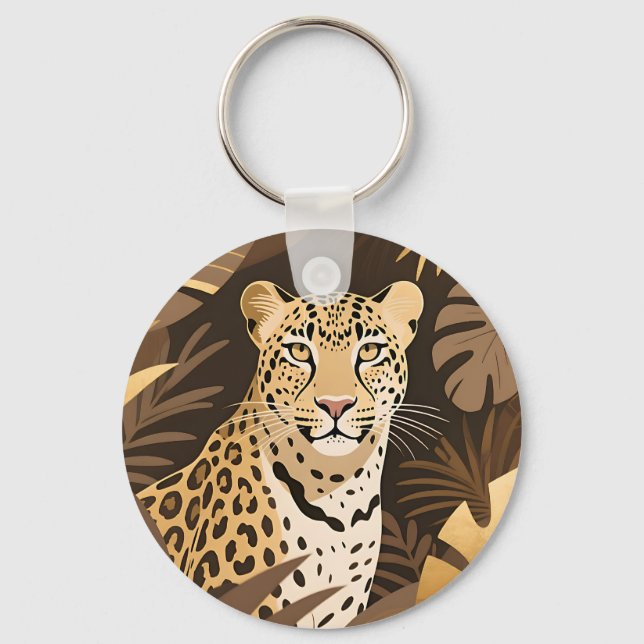 Golden Leopard Jungle Boho Wildlife  Keychain (Front)