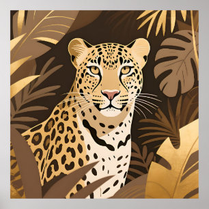 Golden Leopard Jungle Boho Wildlife  Poster