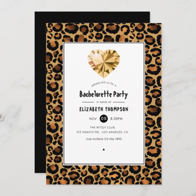 Golden Leopard Pattern Bachelorette Party Invitation (Front/Back)