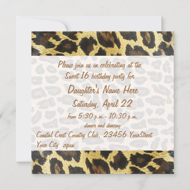 Golden Leopard Print 16th Birthday Invitation (Front)