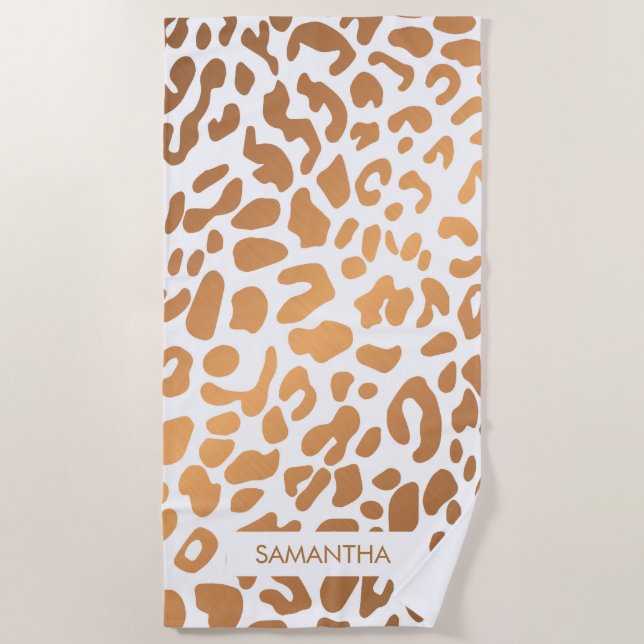 Golden Leopard Print Beach Towel (Front)
