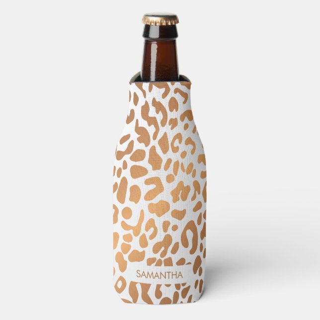 Golden Leopard Print Bottle Cooler (Bottle Front)