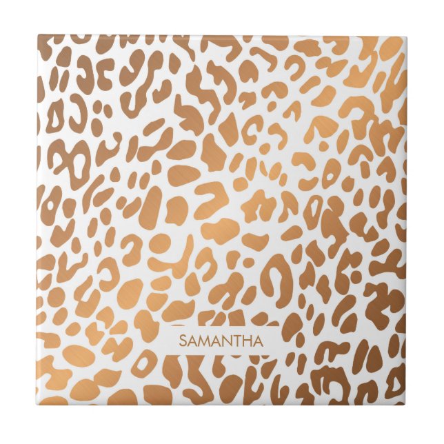 Golden Leopard Print Ceramic Tile (Front)