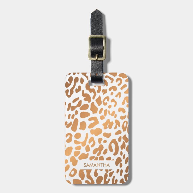Golden Leopard Print Luggage Tag (Front Vertical)