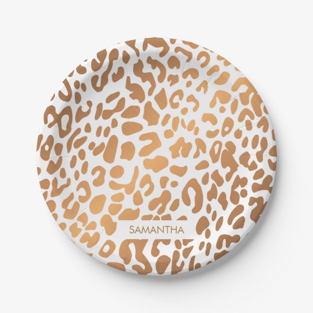 Golden Leopard Print Paper Plates (Front)
