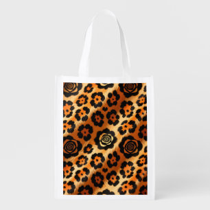 Golden Leopard Rose Animal Print Grocery Bag