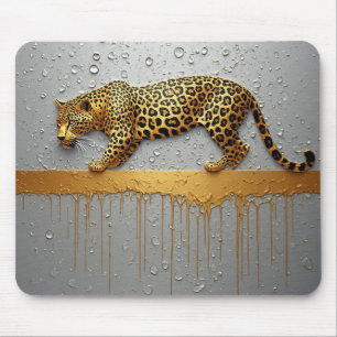 Golden Leopard With Dripping Paint Effect 🐆 Mouse Pad