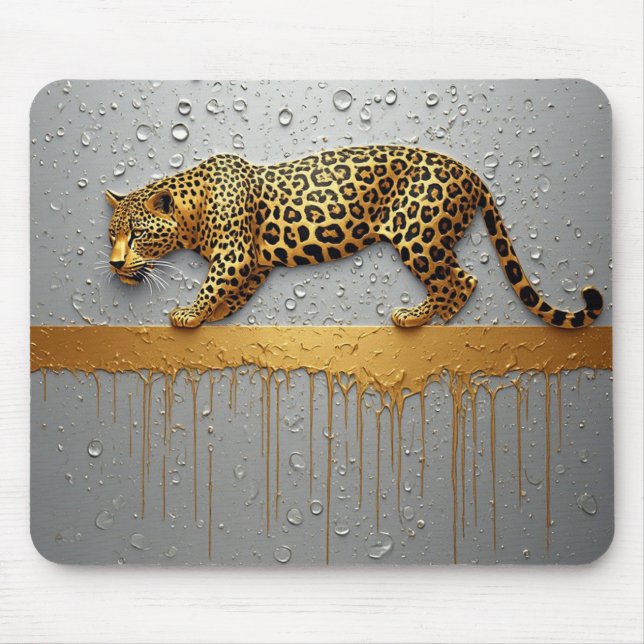 Golden Leopard With Dripping Paint Effect 🐆 Mouse Pad (Front)