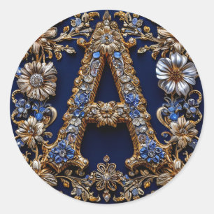 Golden Letter "A" Personalized Gift, Romantic Classic Round Sticker