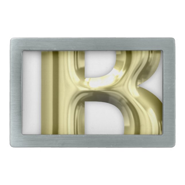 Golden Letter B Shiny Alphabet Rectangular Belt Buckle (Front)