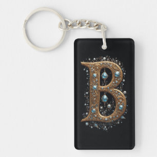 Golden Letter B With Gemstones Baroque Embellishme Keychain