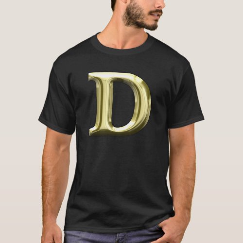 Golden Letter D Shiny Gold Alphabet T_Shirt