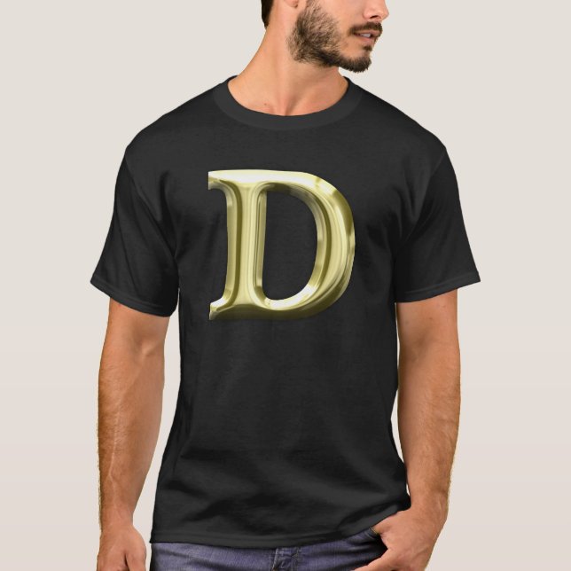 Golden Letter D Shiny Gold Alphabet T-Shirt (Front)