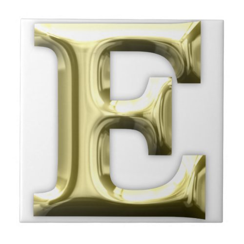 Golden Letter E Shiny Gold Alphabet Ceramic Tile
