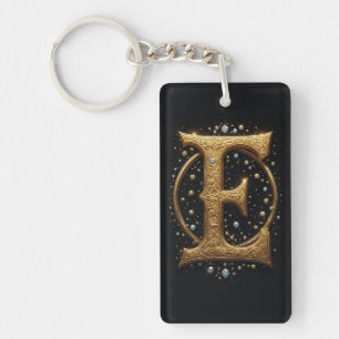 Golden Letter E With Gemstones Baroque Embellishme Keychain
