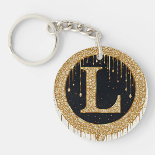 Golden letter L Ornate Initial Black Decor Keychain