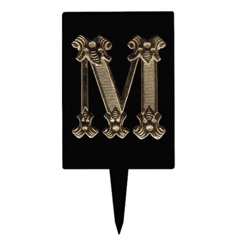 Golden Letter M Initial or Monogram on Black Cake Topper