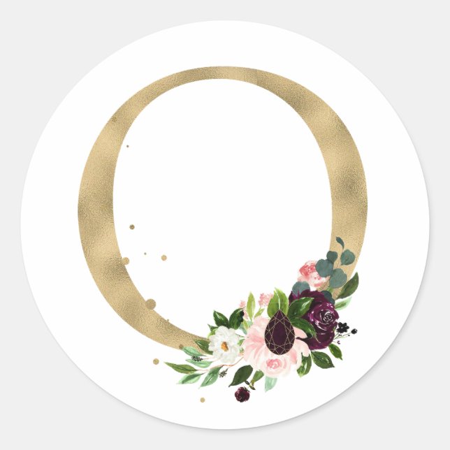 Golden letter MONOGRAMM boho burgundy flowers  Cla Classic Round Sticker (Front)
