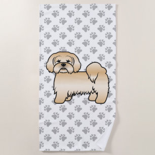 Golden Lhasa Apso Cute Cartoon Dog Illustration Beach Towel