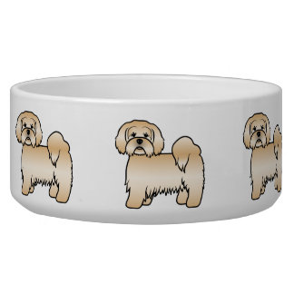 Golden Lhasa Apso Cute Cartoon Dog Illustration Bowl
