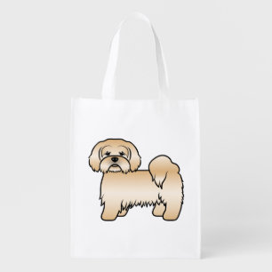 Golden Lhasa Apso Cute Cartoon Dog Illustration Grocery Bag