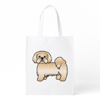 Golden Lhasa Apso Cute Cartoon Dog Illustration Grocery Bag