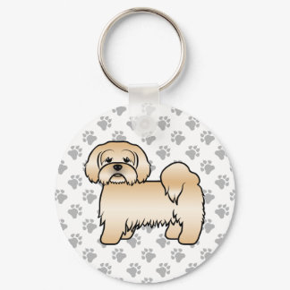 Golden Lhasa Apso Cute Cartoon Dog Illustration Keychain