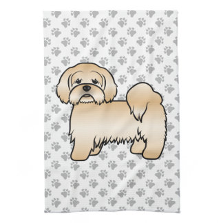 Golden Lhasa Apso Cute Cartoon Dog Illustration Kitchen Towel