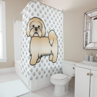Golden Lhasa Apso Cute Cartoon Dog Illustration Shower Curtain