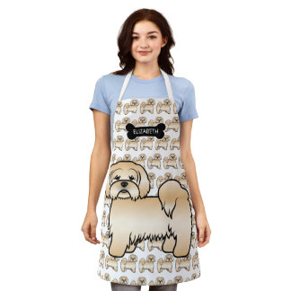 Golden Lhasa Apso Cute Cartoon Dog &amp; Name Apron