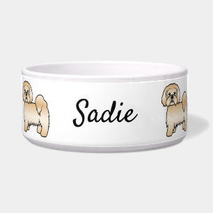 Golden Lhasa Apso Cute Cartoon Dog & Name Bowl
