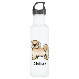 Golden Lhasa Apso Cute Cartoon Dog &amp; Name Stainless Steel Water Bottle