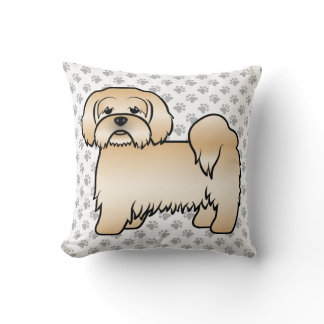Golden Lhasa Apso Cute Cartoon Dog &amp; Paws Throw Pillow