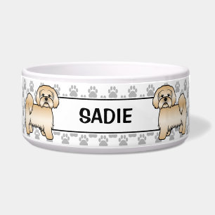 Golden Lhasa Apso Cute Dog With Paws & Name Bowl