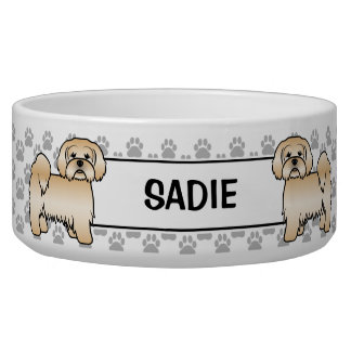 Golden Lhasa Apso Cute Dog With Paws &amp; Name Bowl