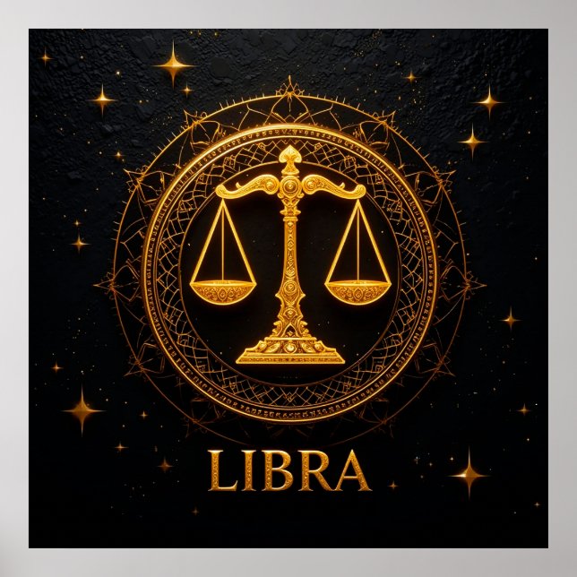 Golden Libra Zodiac Sign Illustration (Front)