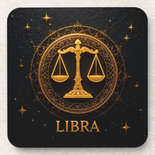 Golden Libra Zodiac Sign Illustration Beverage Coaster