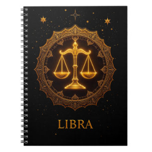 Golden Libra Zodiac Sign Illustration Notebook