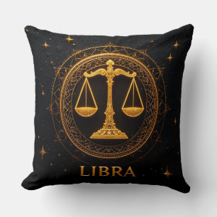 Golden Libra Zodiac Sign Illustration Throw Pillow