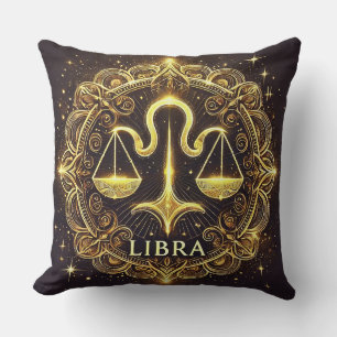 Golden Libra Zodiac Sign Illustration Throw Pillow