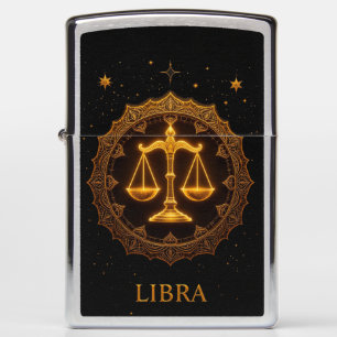 Golden Libra Zodiac Sign Illustration Zippo Lighter