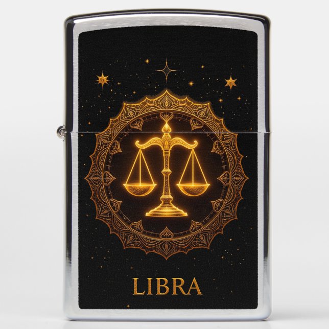 Golden Libra Zodiac Sign Illustration Zippo Lighter (Front)
