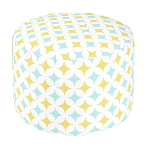 Golden  Light Blue Four_Pointed Star on White Pouf